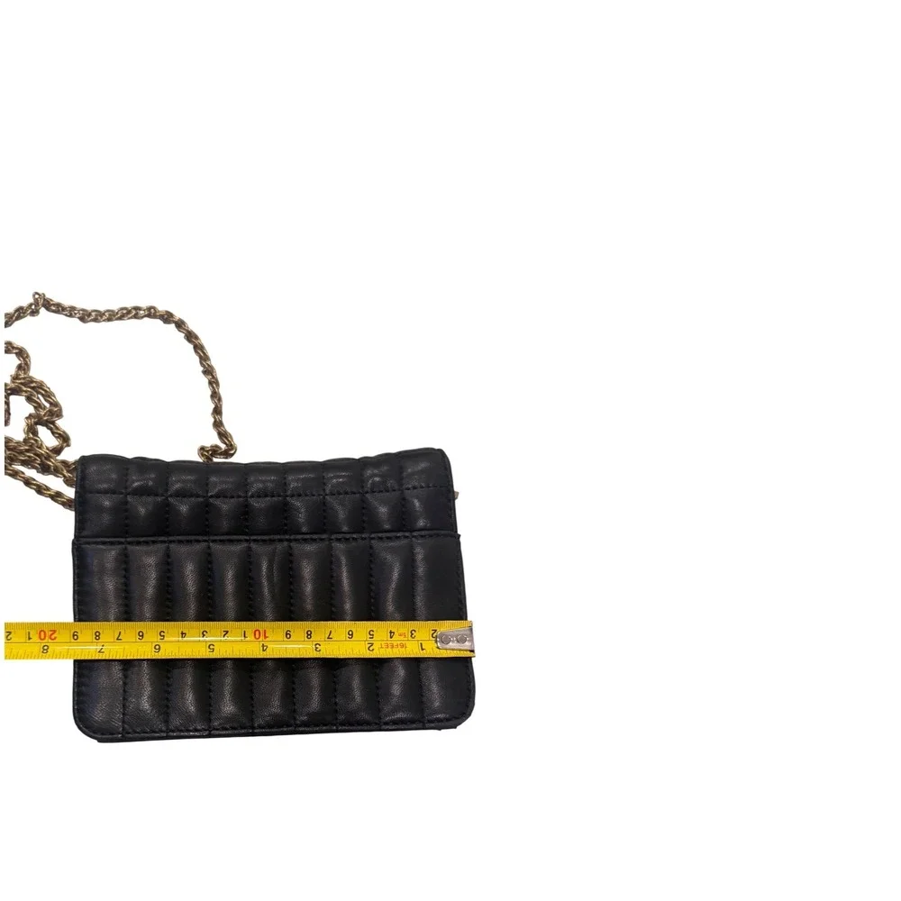 J.Crew‎ Black Quilted Leather Crossbody Chain Strap Preloved 7.5x5.5x2
